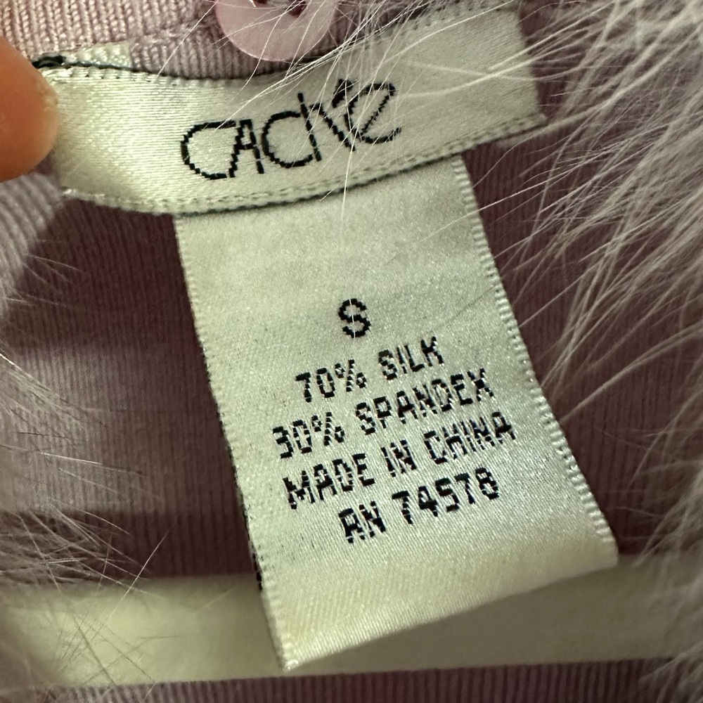Cache Lilac Silk Blend Cardigan with Faux Fur Collar, p2p15 Size S | 1064 - Picture 5 of 6